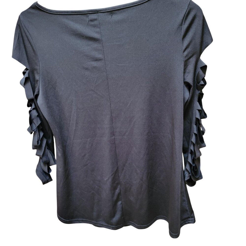 Black Rosegal 1XL Blouse With Rhinestone Front Ladder Neckline & Slit Sleeves - Picture 2 of 6